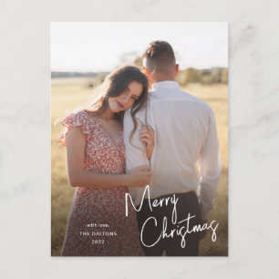 Moderne frohe Weihnachtsschrift Einfaches Foto Feiertagspostkarte