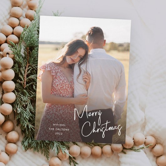 Moderne frohe Weihnachtsschrift Einfaches Foto Magnetkarte