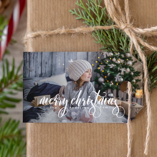Moderne frohe Weihnachtsschrift | FOTO Geschenkanhänger