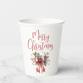 Moderne frohe Weihnachtsschrift Holly Bow Pappbecher