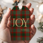 Moderne frohe Weihnachtsschrift Joy tartan rot Geschenkanhänger