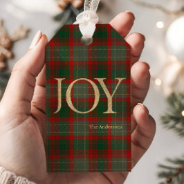 Moderne frohe Weihnachtsschrift Joy tartan rot Geschenkanhänger