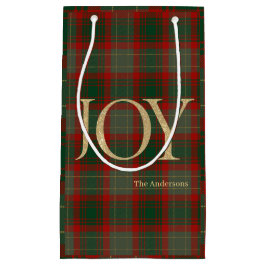 Moderne frohe Weihnachtsschrift Joy tartan rot Kleine Geschenktüte