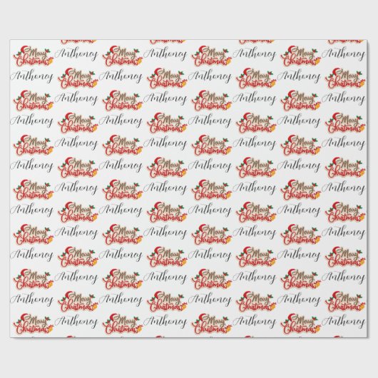 Moderne, frohe Weihnachtsschrift Personalisierter Geschenkpapier (Flach)