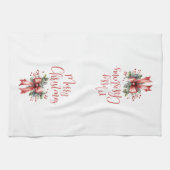 Moderne frohe Weihnachtsschrift Red Bow Geschirrtuch (Horizontal)
