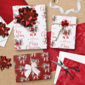 Moderne frohe Weihnachtsschrift Red Bow Holly Name Geschenkpapier Set
