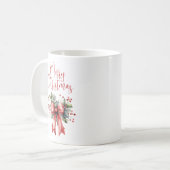 Moderne frohe Weihnachtsschrift Red Bow Kaffeetasse (Vorderseite Links)