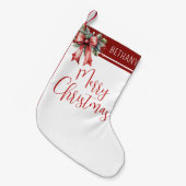 Moderne frohe Weihnachtsschrift Red Bow Name Kleiner Weihnachtsstrumpf (Vorderansicht (hängend))