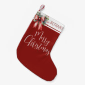 Moderne frohe Weihnachtsschrift Red Bow Name Kleiner Weihnachtsstrumpf (Vorderansicht (hängend))