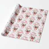 Moderne frohe Weihnachtsschrift Red Bow Personalis Geschenkpapier (Ungerollt)