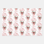 Moderne frohe Weihnachtsschrift Red Bow Personalis Geschenkpapier Set (Vorderseite)