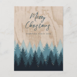 Moderne frohe Weihnachtsschrift Rustikaler Wald Wa Feiertagspostkarte