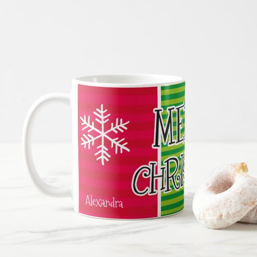 Moderne frohe Weihnachtstypografie Personalisiert Kaffeetasse (Mit Donut)