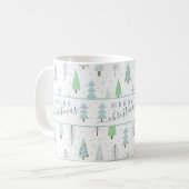 Moderne frohe Weihnachtswälder Bäume Blue Green Kaffeetasse (Vorderseite Links)