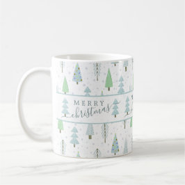 Moderne frohe Weihnachtswälder Bäume Blue Green Kaffeetasse
