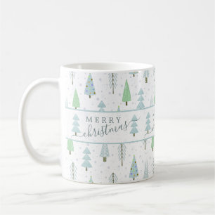 Moderne frohe Weihnachtswälder Bäume Blue Green Kaffeetasse