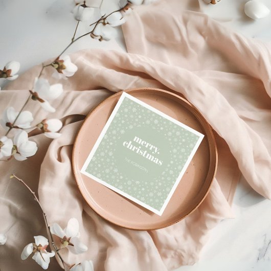 Moderne frohe Weihnachtszeit Grüne Schneeflocke Serviette