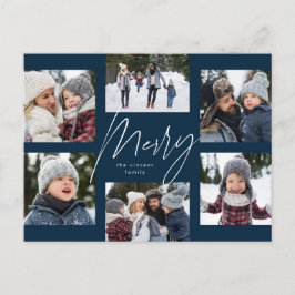 Moderne fröhliche 6 Foto Weihnachtskollektion blau Feiertagspostkarte