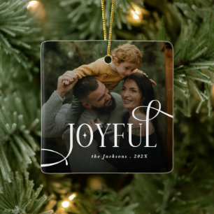Moderne fröhliche Familie 2 Foto Weihnachten  Keramikornament