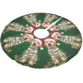Moderne fröhliche Lab-Christbaum-Welpen-Hund-Muste Polyester Weihnachtsbaumdecke (Schrägansicht)
