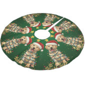 Moderne fröhliche Lab-Christbaum-Welpen-Muster Polyester Weihnachtsbaumdecke (Schrägansicht)