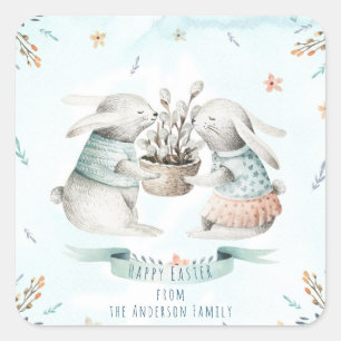 Moderne fröhliche Mit Blumenostern wünschen Boho Quadratischer Aufkleber