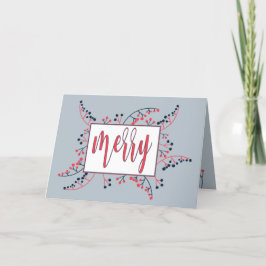 Moderne, fröhliche Nachricht Rot-blaue Beeren Weih Feiertagskarte