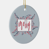 Moderne, fröhliche Nachricht Rot-blaue Beeren Weih Keramik Ornament (Rechts)