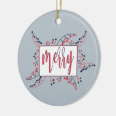 Moderne, fröhliche Nachricht Rot-blaue Beeren Weih Keramik Ornament (Links)