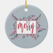 Moderne, fröhliche Nachricht Rot-blaue Beeren Weih Keramik Ornament (Hinten)