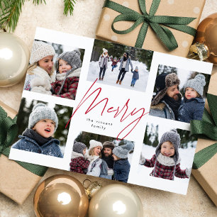 Moderne fröhliche rote Schrift 6 Foto Weihnachtsco Feiertagspostkarte