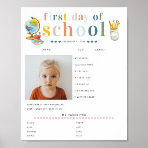 Moderne fröhliche Schrift 1. Schultag Poster