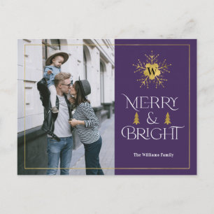 Moderne, fröhliche und helle lila Weihnachten Postkarte