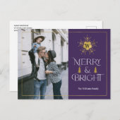 Moderne, fröhliche und helle lila Weihnachten Postkarte (Vorne/Hinten)