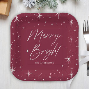 Moderne, fröhliche und helle Script Burgundy Holid Pappteller