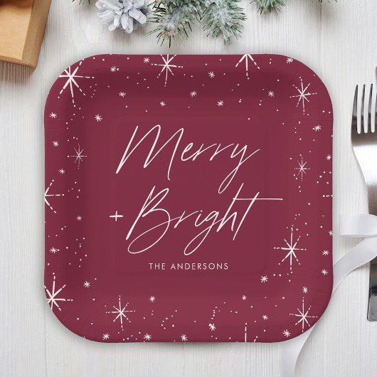 Moderne, fröhliche und helle Script Burgundy Holid Pappteller