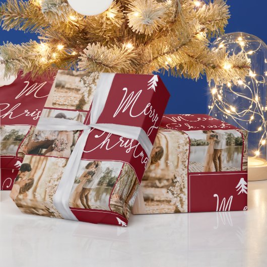 Moderne fröhliche Weihnachten 5 Fotos Collage Grid Geschenkpapier (Feiertage)