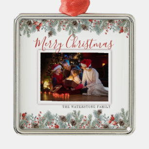 Moderne Fröhliche Weihnachten Familienfoto Rustika Ornament Aus Metall