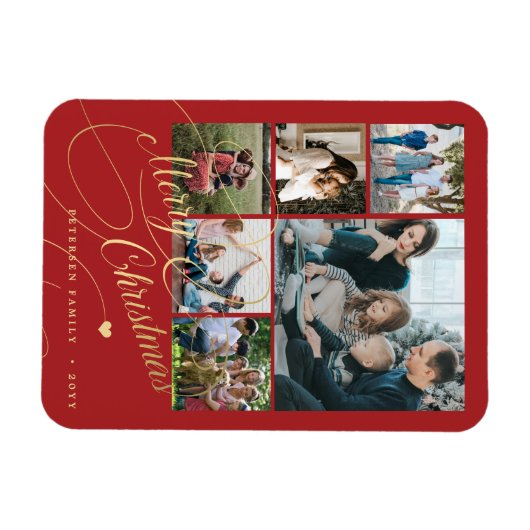 Moderne fröhliche Weihnachts-Rot-Foto-Collage Magnet (Horizontal)
