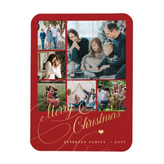 Moderne fröhliche Weihnachts-Rot-Foto-Collage Magnet (Vertikal)