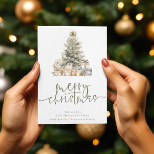 Moderne, fröhliche Weihnachtsbaumschrift Feiertagskarte