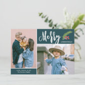 Moderne, fröhliche Zwei-Foto Weihnachten Aquamarin (Stehend Vorderseite)