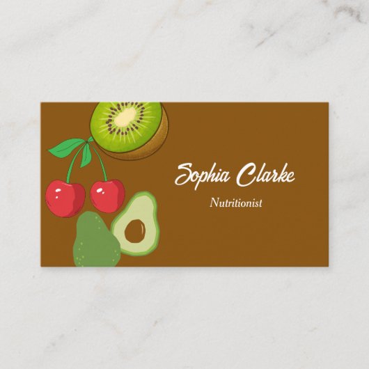 Moderne Früchte Erthy tone Nutritionist QR Code Visitenkarte (Vorderseite)