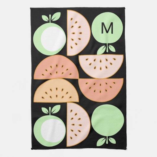 Moderne Früchte monogrammiert im skandinavischen M Geschirrtuch (Vertikal)