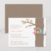 Moderne Frühlingbirdhouse-Nest-Vogel-Babyparty Einladung (Vorne/Hinten)