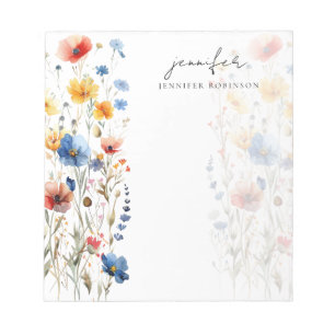 Moderne Frühlings-Sommer-Wildblumen mit Namen Notizblock