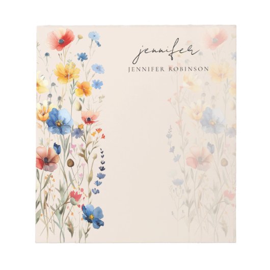 Moderne Frühlings-Sommer-Wildblumen Name Champagne Notizblock (Vorderseite)