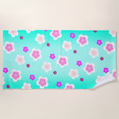 Moderne Frühlingsaqua Gefälle lila Flora Muster Strandtuch (Vorderseite)