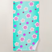 Moderne Frühlingsaqua Gefälle lila Flora Muster Strandtuch (Vorderseite)