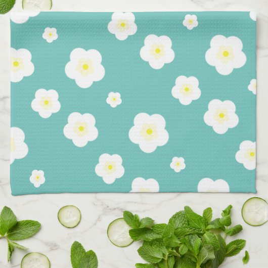 Moderne Frühlingsaqua gelbe Flora Muster Geschirrtuch (Gefaltet)